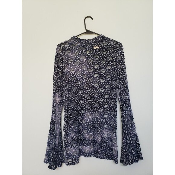 Artistic Works By Lu Tops - Artistic Works by Lu Womens M Blouse Bell Sleeves Mock Neck Lace Semi Sheer Blue